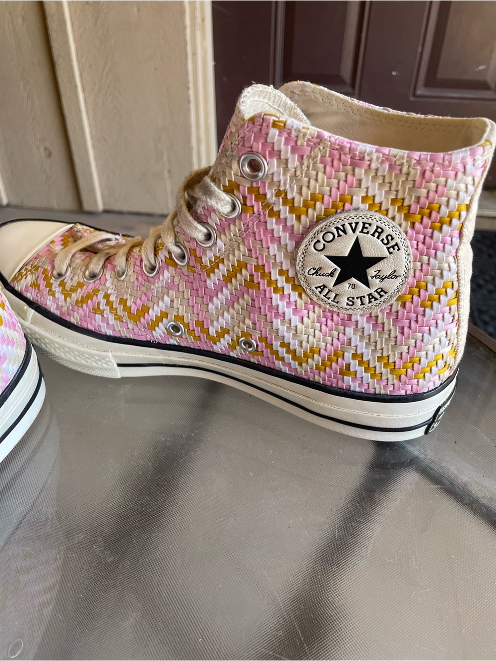 Converse Woven High Top in Pink, Yellow & Cream
